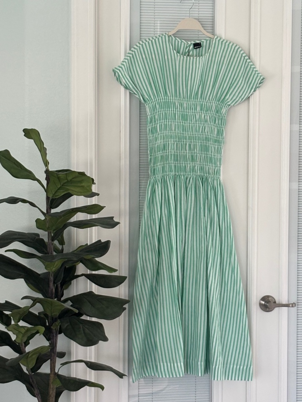 Gina Tricot Green Stripes Cotton Dress Sz S